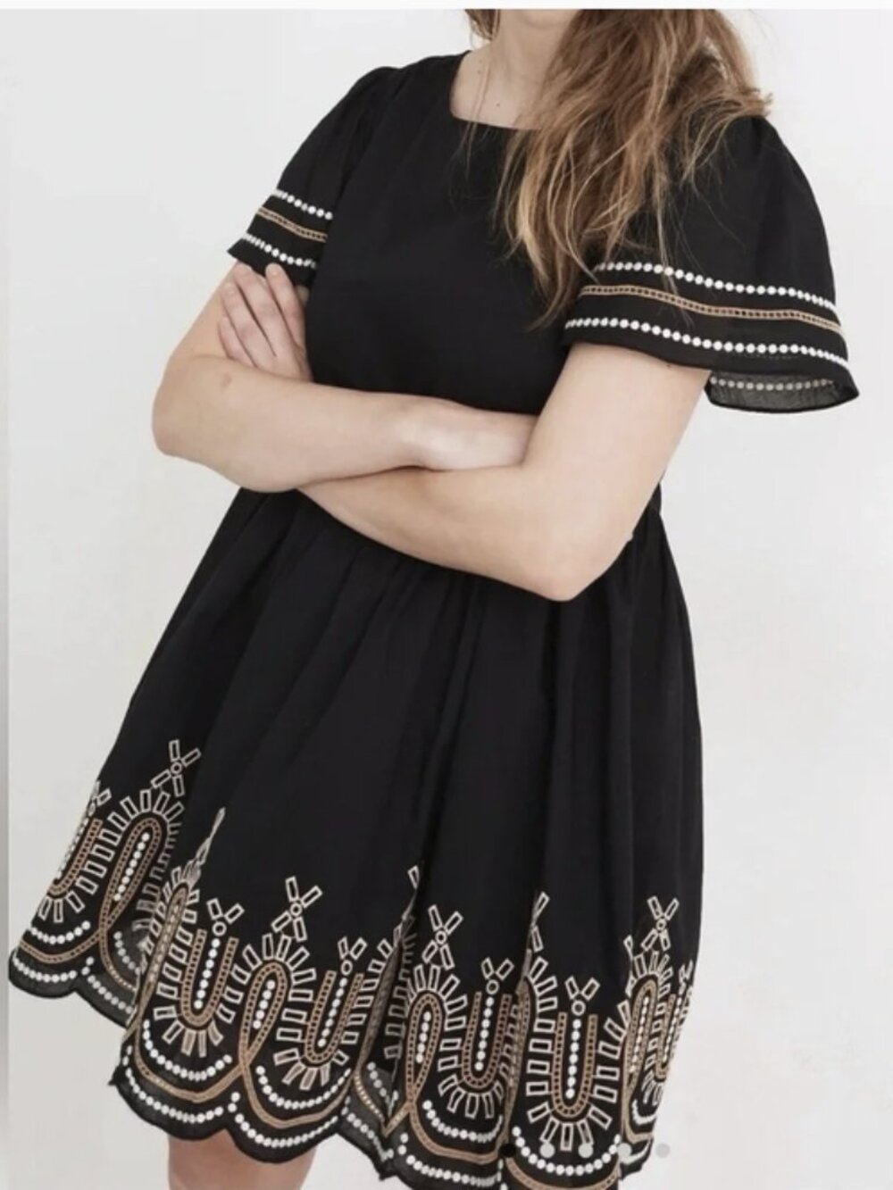 Madewell Black Embroidered Eyelet Mini Dress